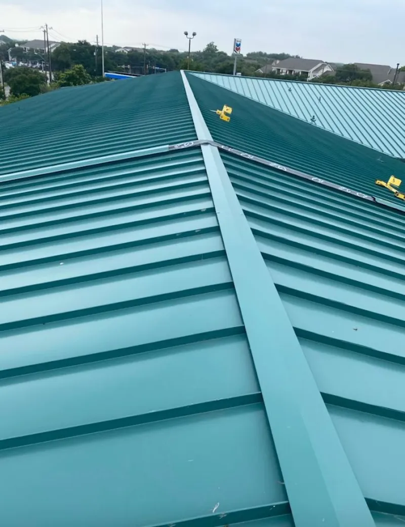 Green commercial metal roof ridge and valley for Metal Roof Repair in Stevenson Ranch